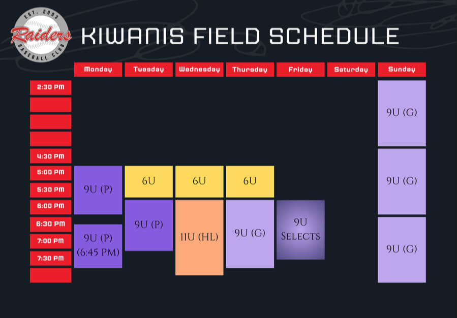 2025 Kiwanis Field Schedule