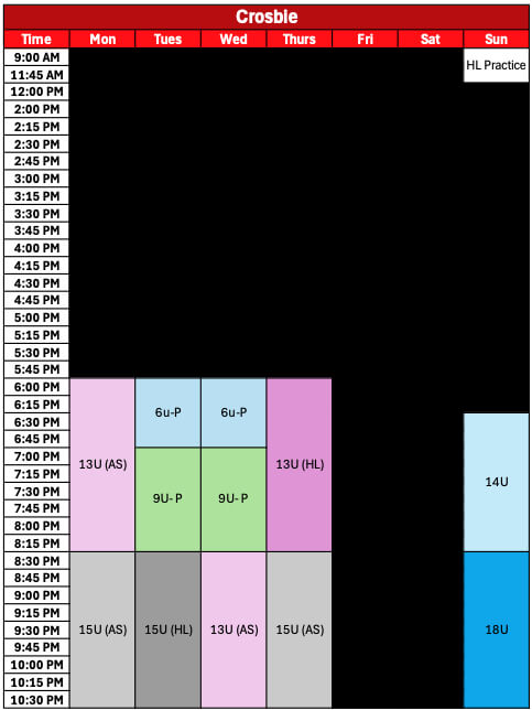 2026 Crosbie Field Timeslots